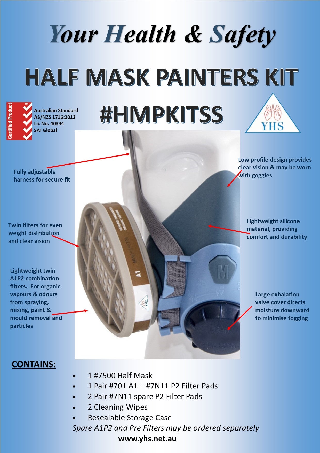 Yhs Respirator Face Half Painters Kit (hmpkitss) New - Crockers Paint & Wallpaper