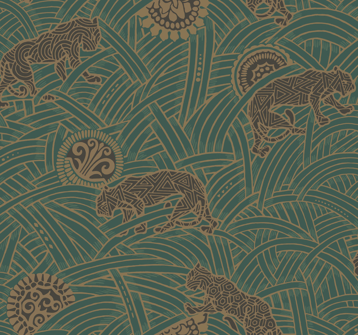 Ronald Redding Designs Tea Garden Tibetan Tigers Wallpaper - Crockers Paint & Wallpaper