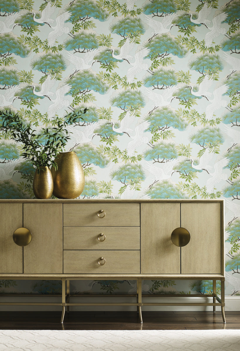 Ronald Redding Designs Tea Garden Sprig & Heron Wallpaper - Crockers Paint & Wallpaper