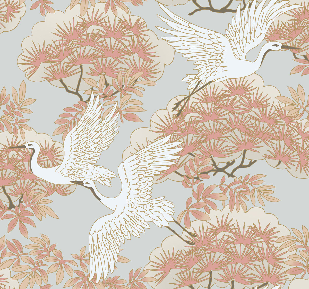 Ronald Redding Designs Tea Garden Sprig & Heron Wallpaper - Crockers Paint & Wallpaper
